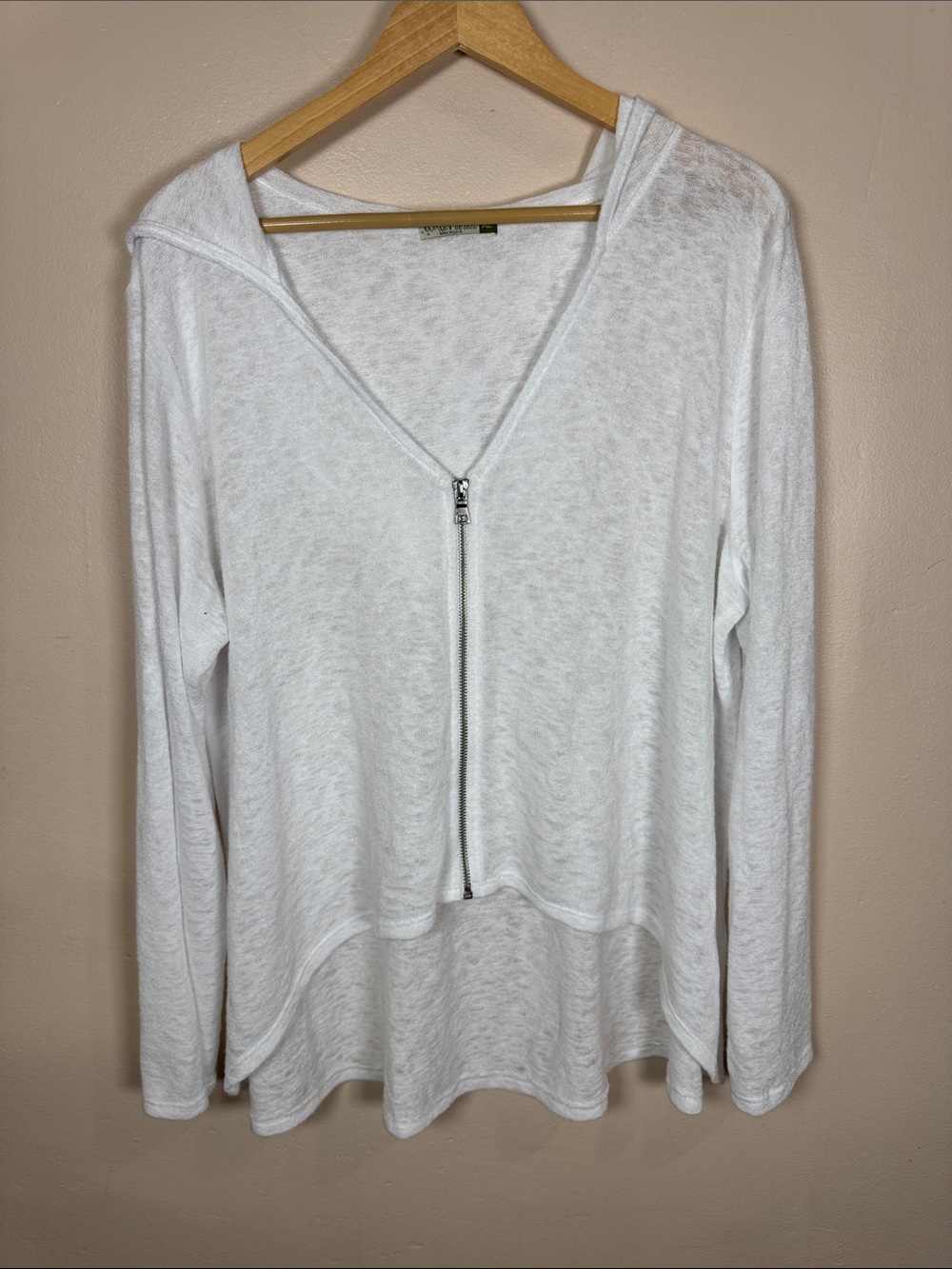 Chalet Et Ceci Womens White Hooded Zip-Front Lightweight Hoodie
